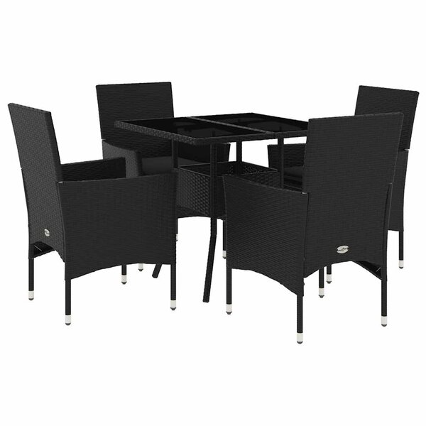vidaXL Ensemble à manger de jardin et coussins 5 Pièces noir rotin verre