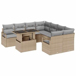 vidaXL Ensemble de canapé de jardin 9 Pièces Beige Poly rotin