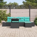 vidaXL Ensemble de canapé de jardin 6 Pièces Noir et Bleu polyrotin