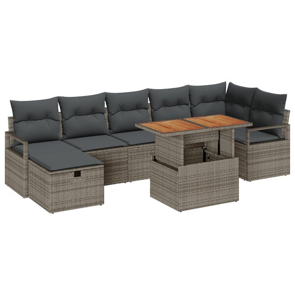 vidaXL Ensemble de jardin 8 pièces avec coussins gris en poly rotin