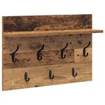 vidaXL Porte-manteau mural avec étagère Montage mural avec stockage Bois ancien 60 x 40 x 12 cm