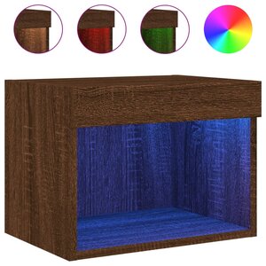 vidaXL Table de chevet murale avec lumières LED chêne marron