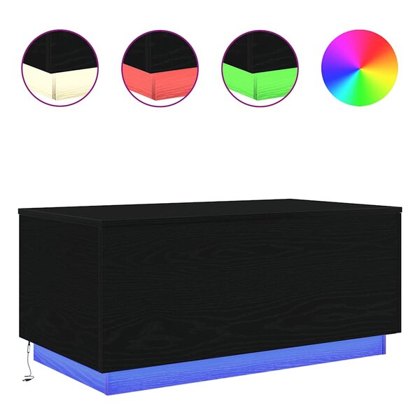 vidaXL Table basse avec lumières LED chêne noir 90x50x40 cm