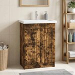 vidaXL Armoire sous évier de salle de bain Chêne fumé