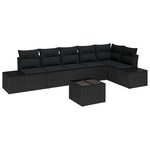 vidaXL Ensemble de canapé de jardin avec coussin 7 Pièces Noir Poly rotin