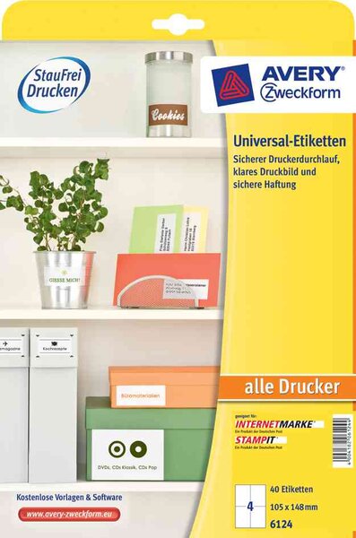 Universal-etiketten, 210 x 297 mm, 10 blatt avery zweckform