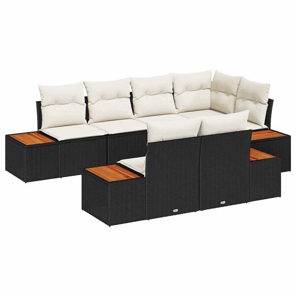 vidaXL Ensemble de canapé de jardin avec coussin 7 Pièces Noir Poly rotin
