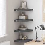 vidaXL Étagères d'angle flottantes 4 Pièces gris brillant 35x35x3 8cm MDF
