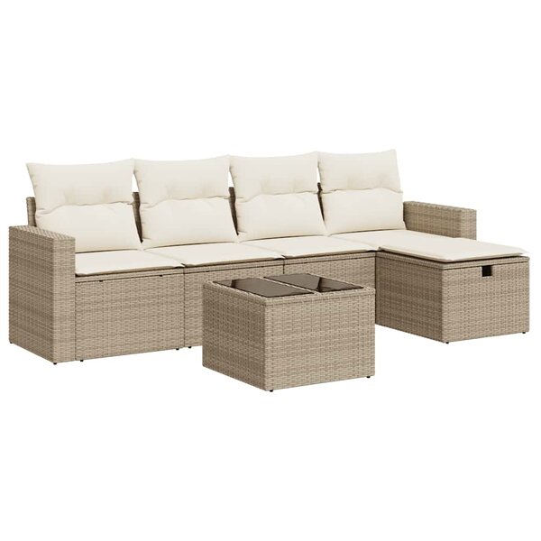 vidaXL Salon de jardin avec coussins 6 Pièces beige résine tressée