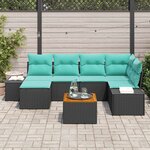 vidaXL Ensemble de canapé de jardin 7 Pièces Noir et turquoise