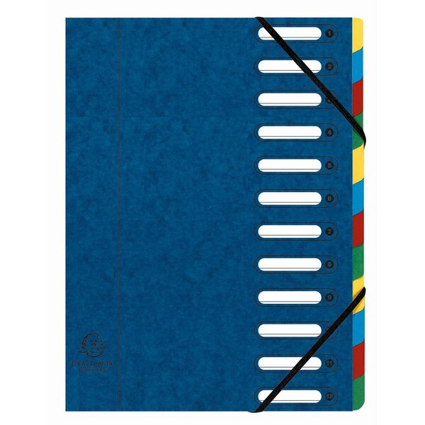 Trieur Harmonika® À Fenêtres Avec Élastiques Véritable Carte Lustrée 12 Compartiments - Bleu - X 6 - Exacompta