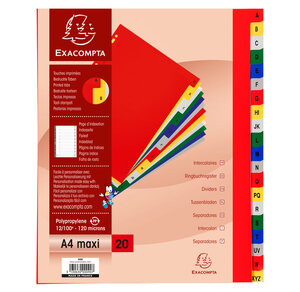 Jeu d'intercalaires alphabétiques polypro 20 touches multicolores. Format A4+. x 20 EXACOMPTA