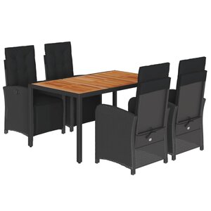 vidaXL Ensemble à manger de jardin coussins 5Pièces Noir Résine tressée