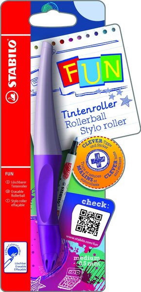 Roller ergonomique FUN Rechargeable 0,5 mm Corps lilas + recharge STABILO