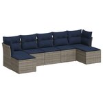 vidaXL Salon de jardin 7 Pièces avec coussins gris résine tressée