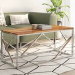 vidaXL Table basse argenté acier inoxydable et bois massif d'acacia
