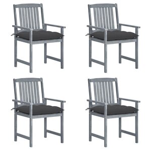 vidaXL Chaises de jardin avec coussins 4 Pièces Gris Bois d'acacia massif
