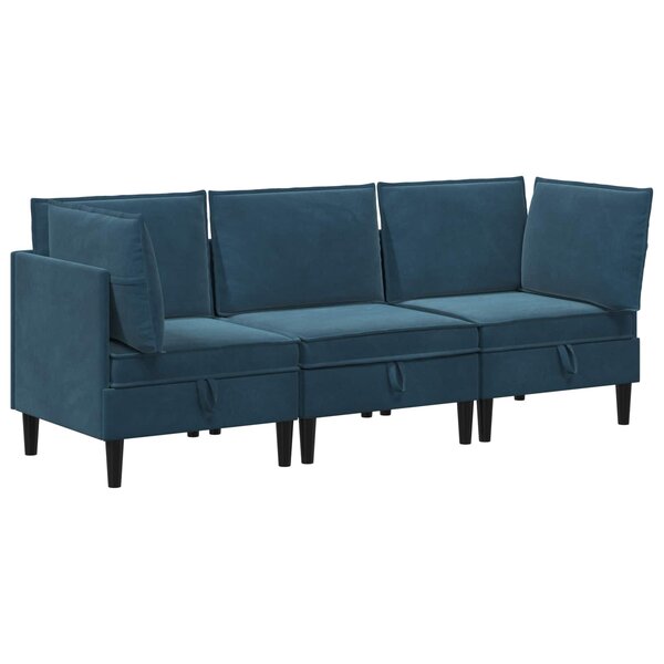vidaXL Ensemble de meubles pour le salon 3 Pièces Bleu Velours