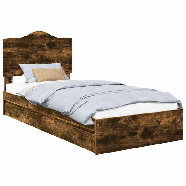 vidaXL Lit de Rangement Chêne fumé 90 x 190 cm Bois d'ingénierie
