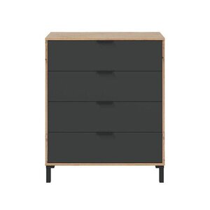 Commode 4 tiroirs décor chêne noueux et gris anthracite - L77 5 cm - Bois clair