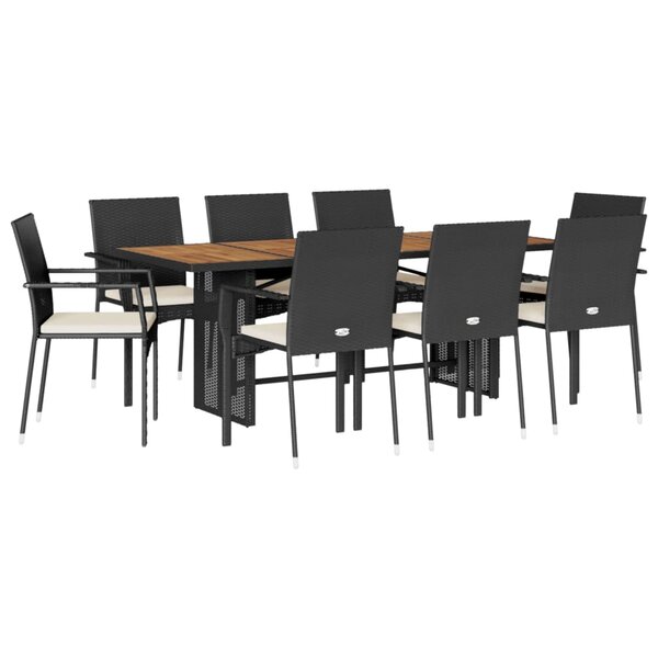 vidaXL Ensemble à manger de jardin 9Pièces coussins noir résine tressée