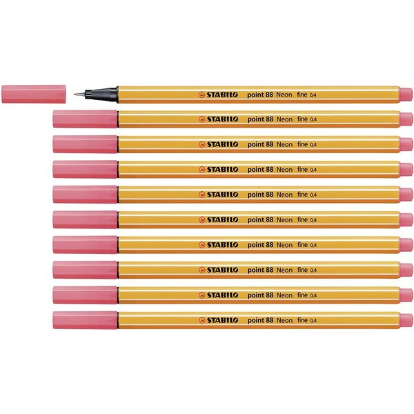 Stylo-Feutre POINT 88 Pointe Fine 0,4 mm Rouge FLUO x 10 STABILO