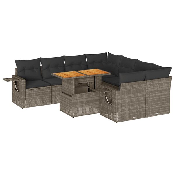 vidaXL Salon de jardin 9 Pièces avec coussins gris résine tressée