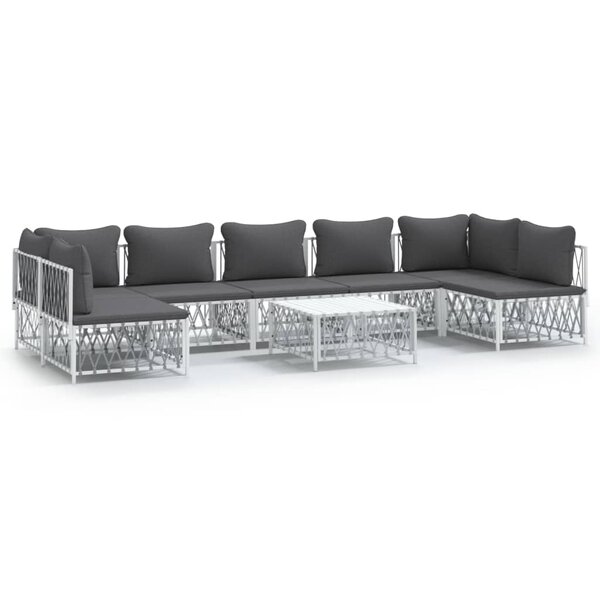 vidaXL Salon de jardin 8 Pièces avec coussins blanc acier