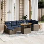 vidaXL Salon de jardin 8 Pièces avec coussins gris résine tressée
