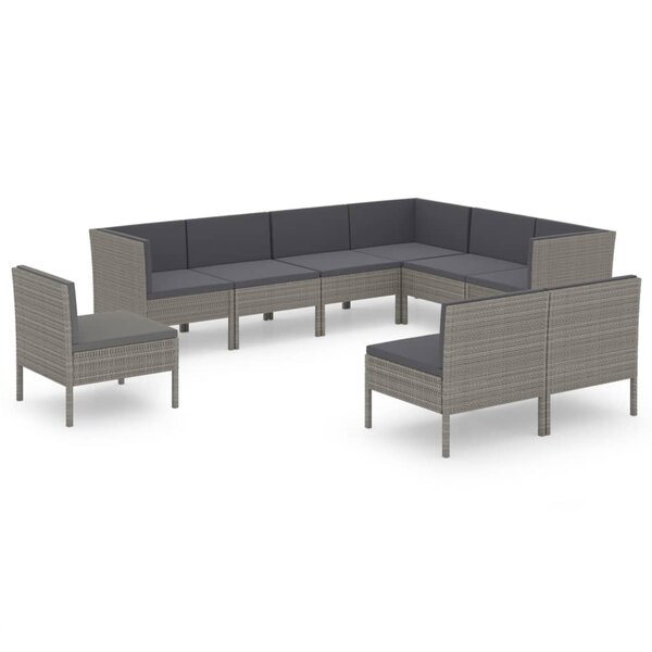 vidaXL Salon de jardin 9 Pièces avec coussins Résine tressée Gris