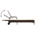 vidaXL Chaise longue avec roues et coussin marron résine tressée