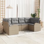 Ensemble de Canapés de Jardin 6 Pièces avec Coussins Beige en Rotin Poly