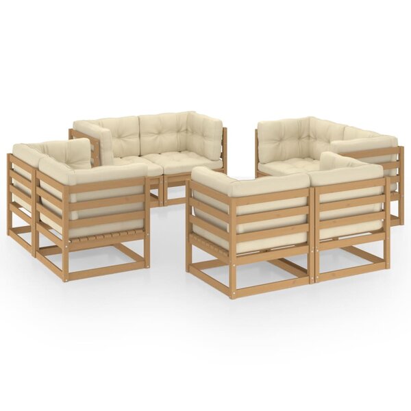 vidaXL Salon de jardin 8 Pièces avec coussins Bois de pin massif