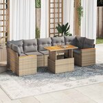 vidaXL Salon de jardin avec coussins 8 Pièces beige résine tressée acacia