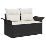 Ensemble de Canapé de Jardin de 7 Pièces avec Coussins Noir en Rattan Poly