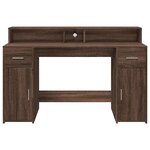 Bureau table poste de travail meuble d'ordinateur informatique étude et lumières LED chêne bois d'ingénierie brun 02_0023792