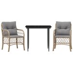 vidaXL Ensemble de bistro 3 Pièces coussins mélange beige résine tressée