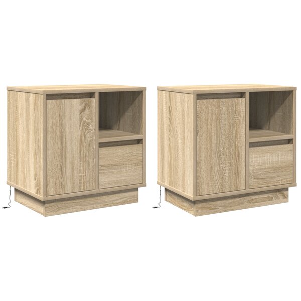 vidaXL Meubles de Chevet avec LED 2 Pièces Chêne Sonoma 50x34 5x50 cm