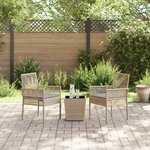Ensemble de Bistro de Jardin 3 Pièces avec Coussins Beige en Poly Rattan