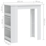 vidaXL Table de bar étagère de rangement Blanc brillant 102x50x103 5cm