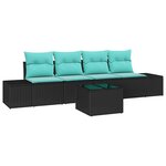 vidaXL Ensemble de canapé de jardin 5 Pièces Noir et turquoise polyrotin