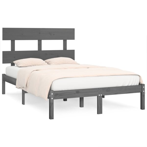 vidaXL Cadre de lit Gris Bois massif 140x190 cm