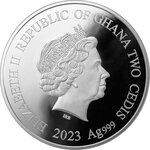 Pièce de monnaie en Argent 2 Cedis g 15.57 (1/2 oz) Millésime 2023 Lunar Year Ghana YEAR OF THE RABBIT