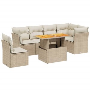 vidaXL Salon de jardin avec coussins 7 Pièces beige résine tressée