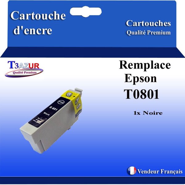 T3AZUR- Cartouche Compatible avec Epson T0801 remplace Epson Stylus Photo RX560 RX585 RX685 Noire