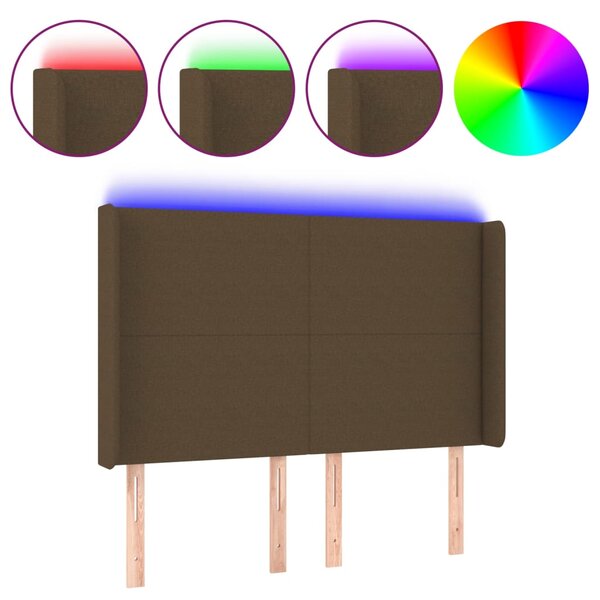 vidaXL Tête de lit à LED Marron foncé 147x16x118/128 cm Tissu