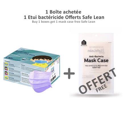 1 LOT x 50 MASQUES ENFANT VIOLET FABRIQUÉ À TAÏWAN + 1 ÉTUI BACTÉRICIDE ANTIBACTÉRIEN