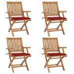 vidaXL Chaises pliables de jardin avec coussins 4 Pièces Teck solide