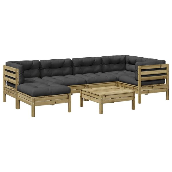 vidaXL Salon de jardin 7 Pièces avec coussins bois de pin imprégné