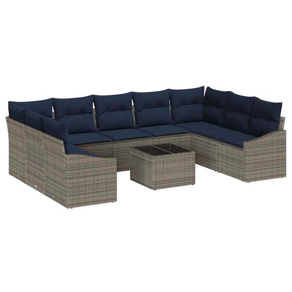 vidaXL Ensemble de canapé de jardin 10 Pièces Gris et marine polyrotin